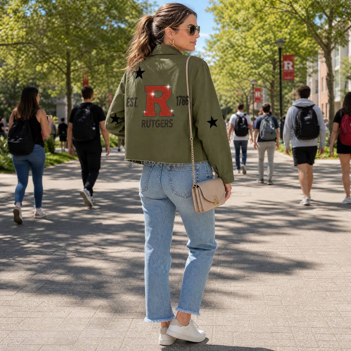 Rutgers University Block R Est. 1766 Army Green Shacket