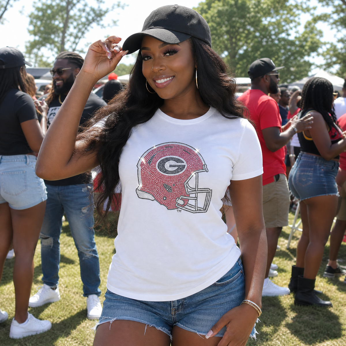 University of Georgia Helmet White Crewneck T-Shirt