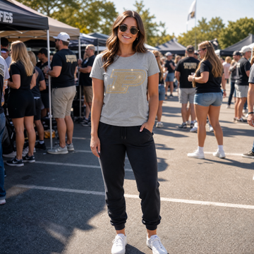 Purdue University Gold Motion P Gray Crewneck T-Shirt