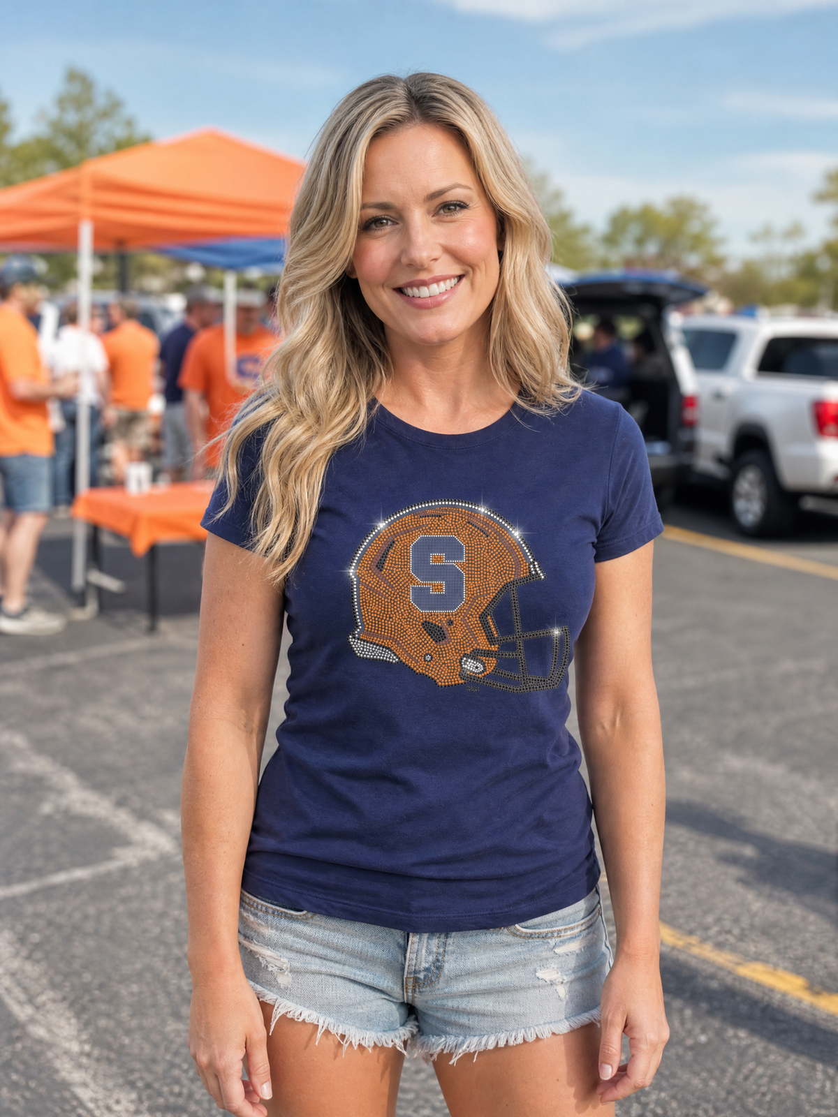 Syracuse University Helmet S Navy Crewneck Short Sleeve T-Shirt