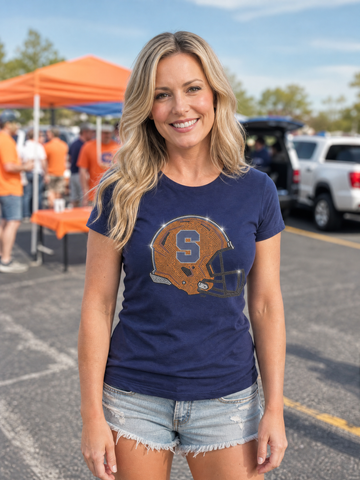 Syracuse University Helmet S Navy Crewneck Short Sleeve T-Shirt