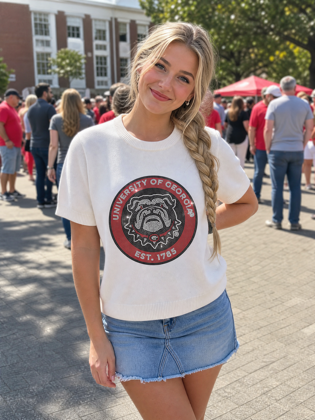 University of Georgia EST. 1785 Decal Ivory Short Sleeve Sweater