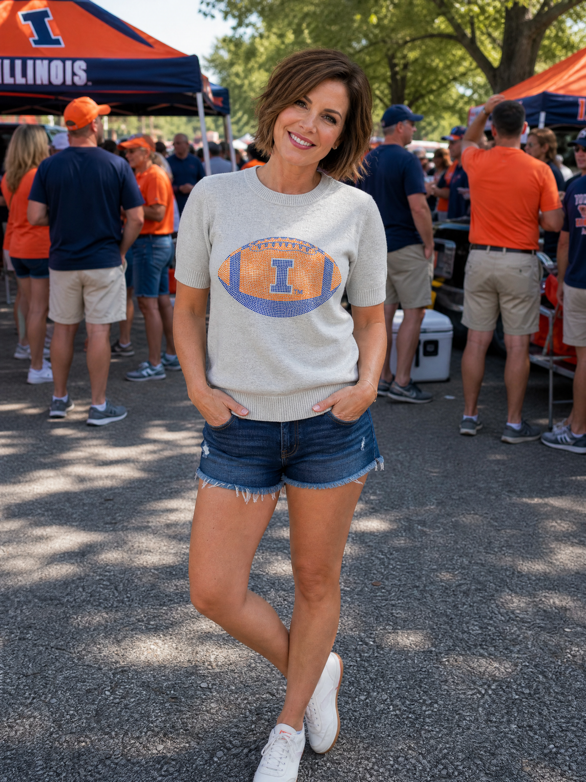 University of Illinois Football Gray Short Sleeve Sweater