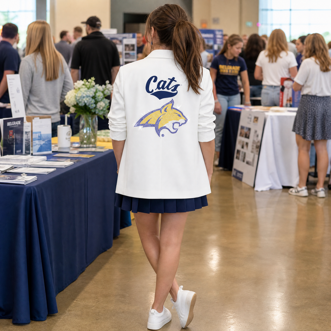 Montana State Bobcat & Script White Ruched Sleeve Blazer