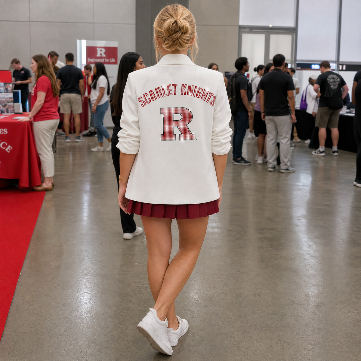 Rutgers University Scarlet Knights Block R White Ruched Blazer