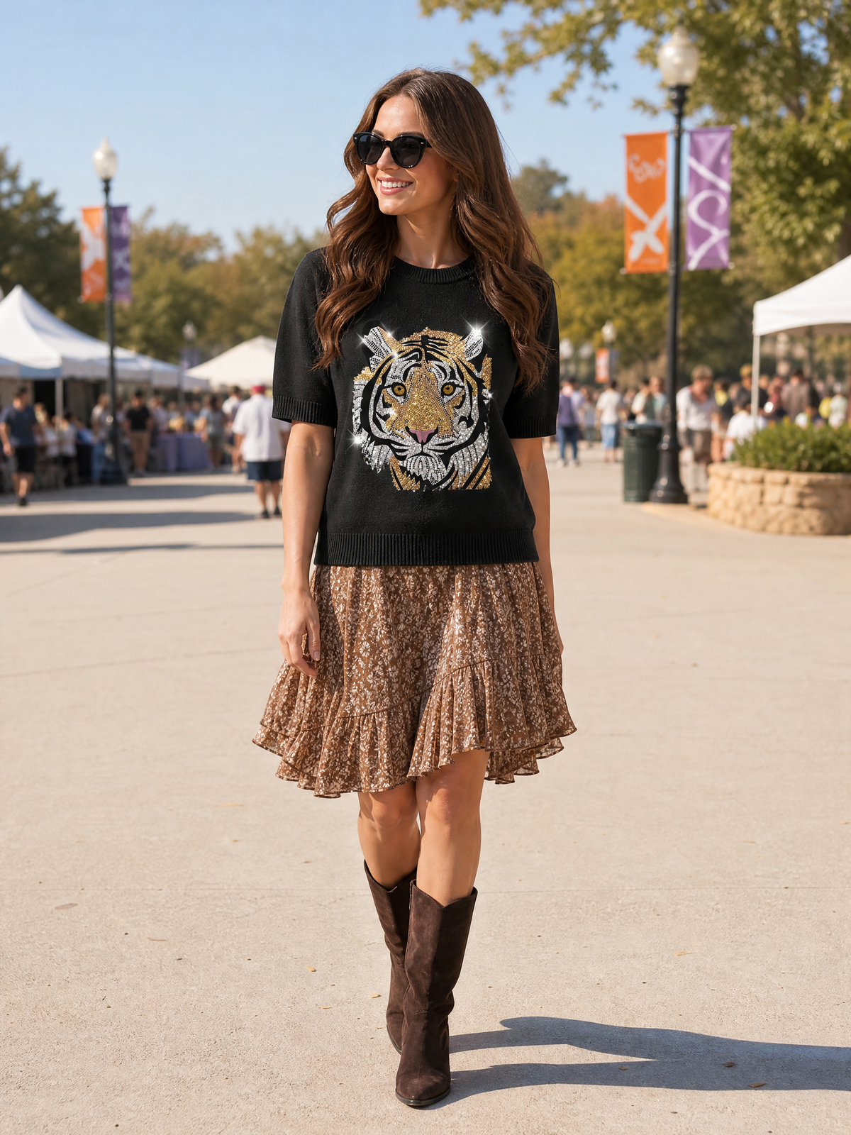 Tiger Face Black Short Sleeve Sweater