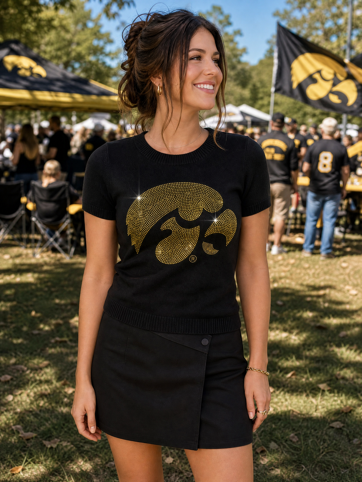 University of Iowa Gold Tigerhawk Black Short Sleeve Sweater