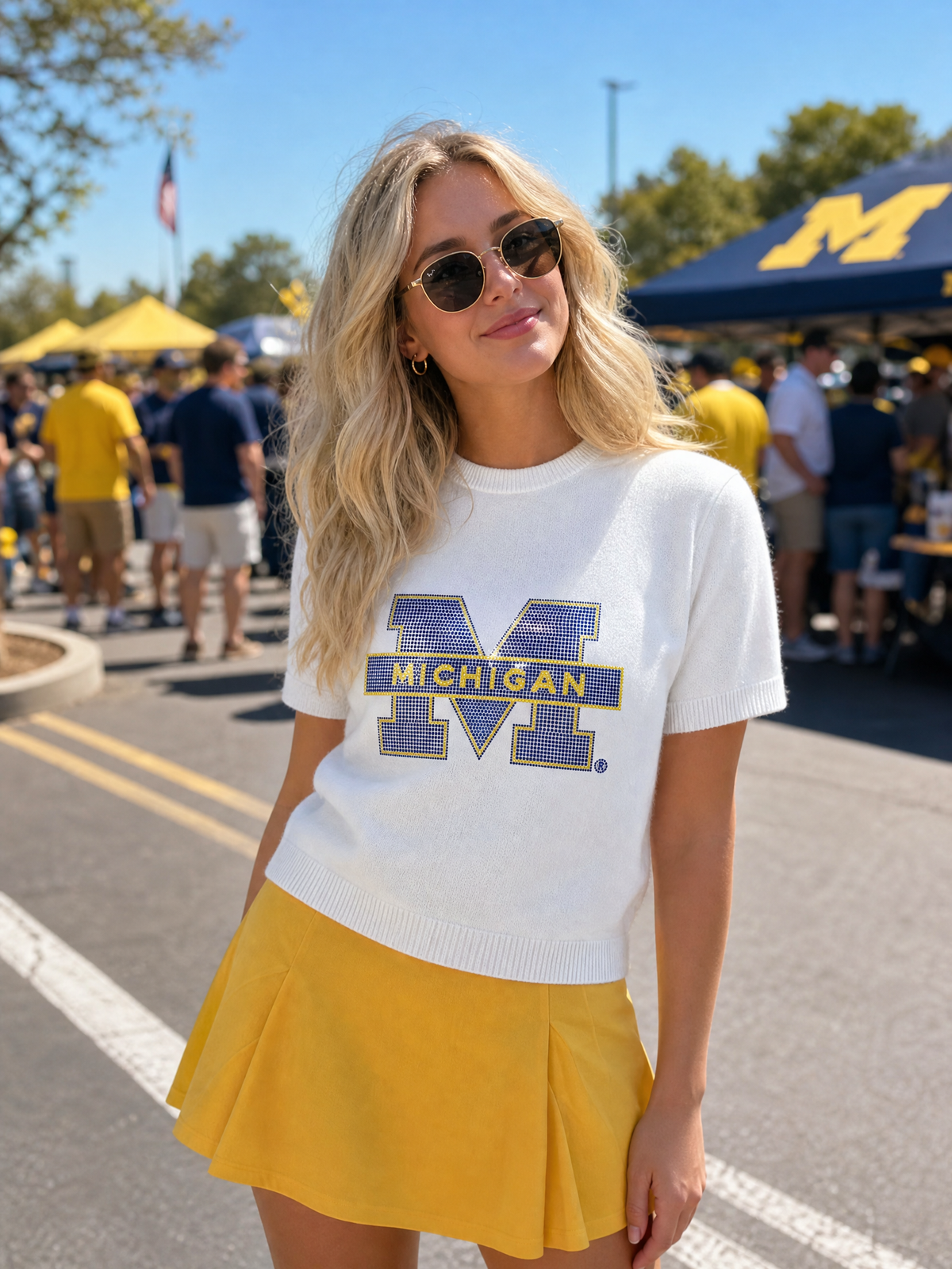 University of Michigan Block M Ivory Short Sleeve Sweater