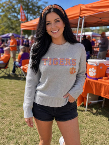 Clemson University Tigers Orange Paw Gray Crewneck Sweater
