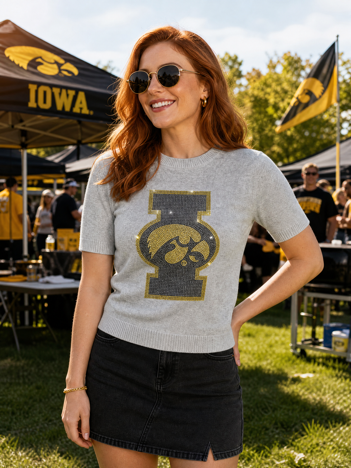 University of Iowa Block I with Tigerhawk Gray Short Sleeve Sweater