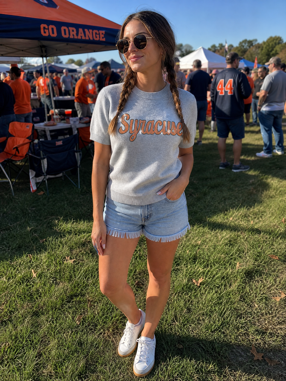 Syracuse University Script Gray Short Sleeve Sweater