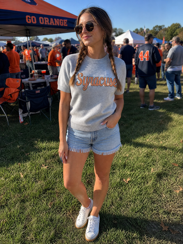 Syracuse University Script Gray Short Sleeve Sweater