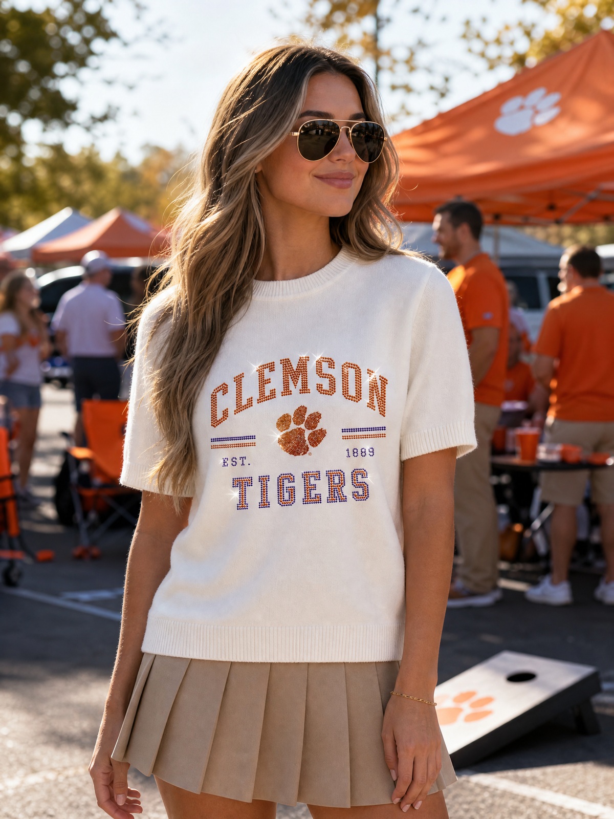 Clemson University Tigers EST 1889 Ivory Short Sleeve Sweater