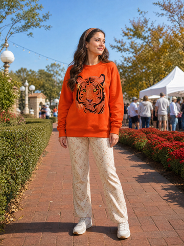 Tiger Face Orange Crewneck Sweatshirt