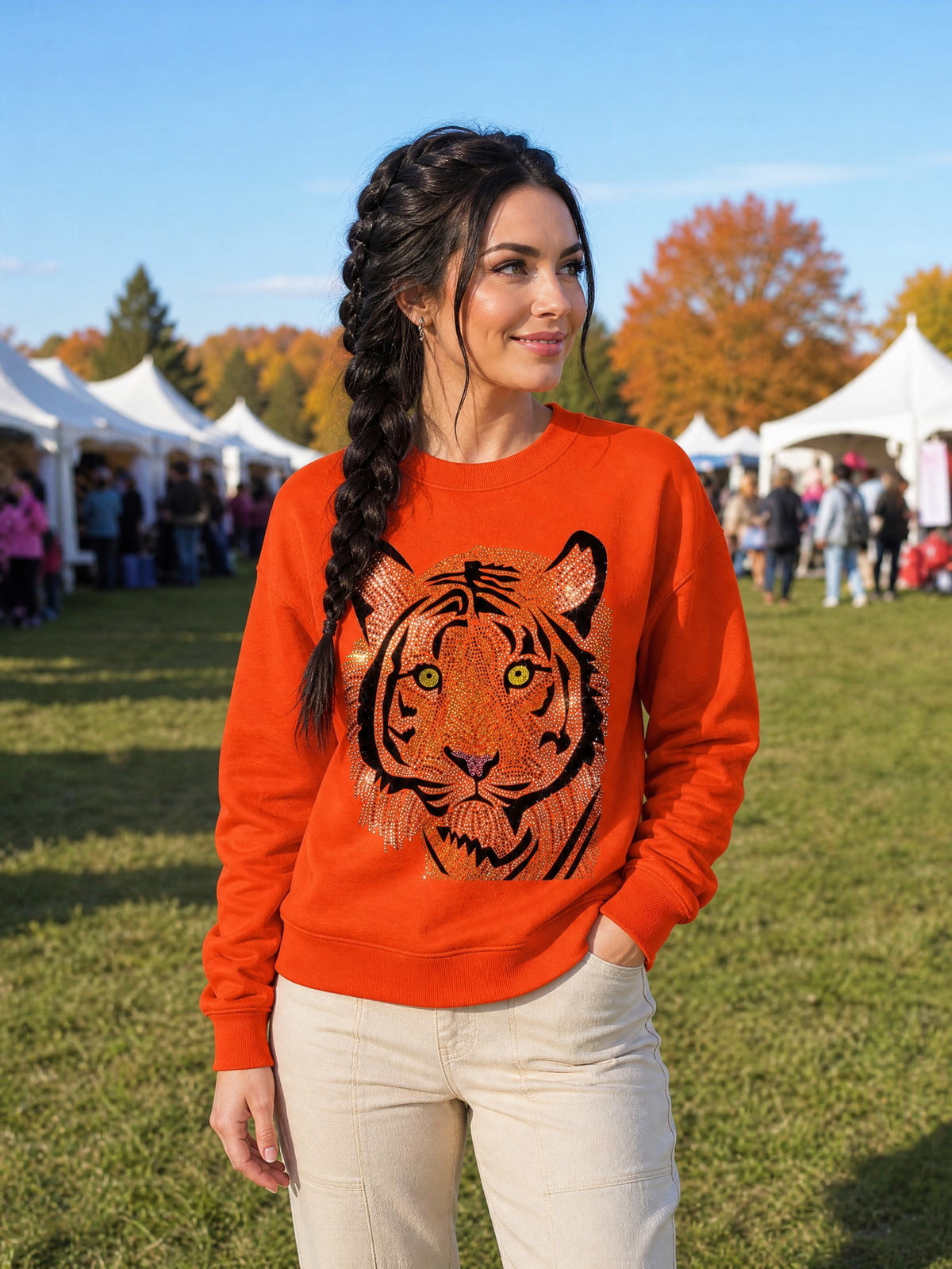 Tiger Face Orange Crewneck Sweatshirt