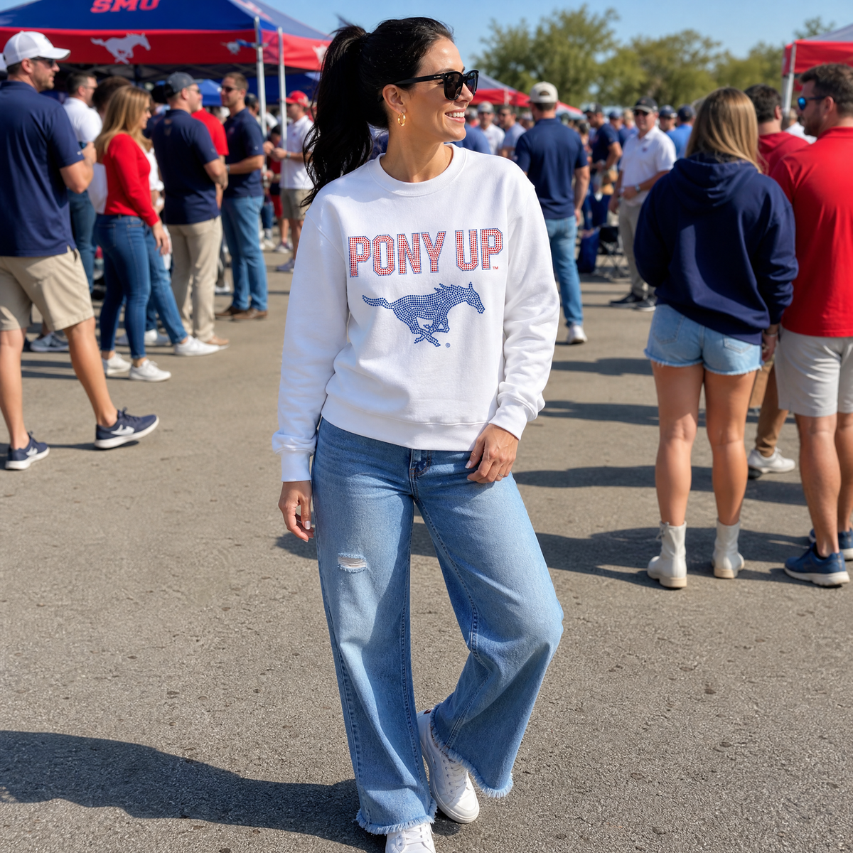 SMU Pony Up Mustang White Crewneck Sweatshirt
