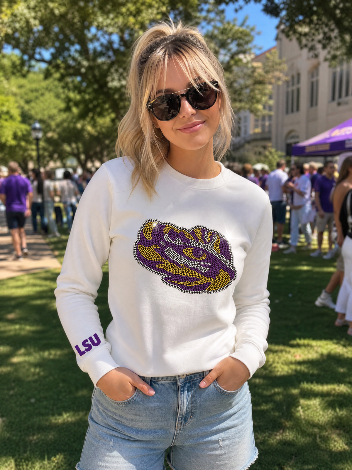 Louisiana State University Tiger Eye White Crewneck Sweatshirt