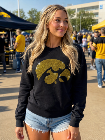 University of Iowa Gold Tiger Hawk Black Crewneck Sweatshirt
