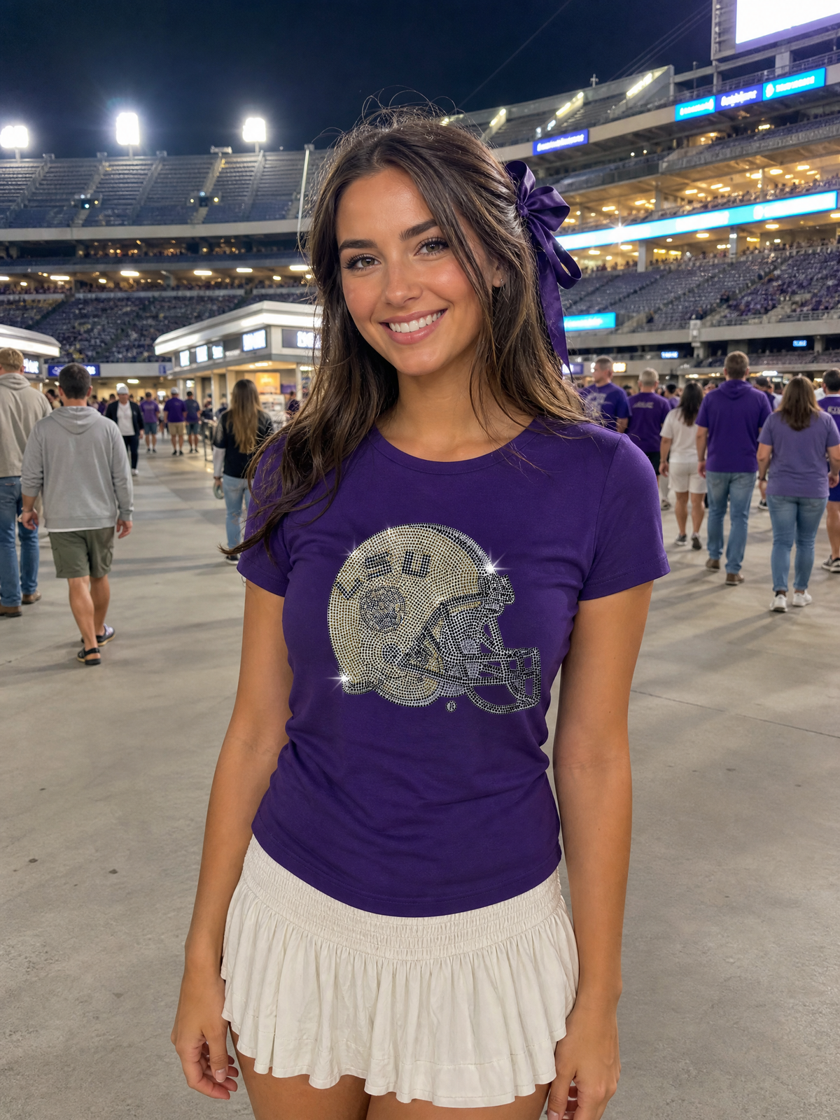 Louisiana State University Helmet Purple Crewneck T-Shirt