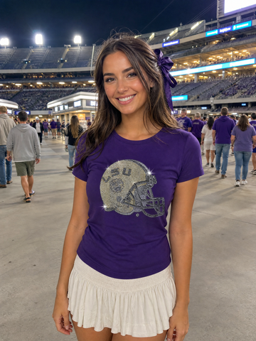 Louisiana State University Helmet Purple Crewneck T-Shirt