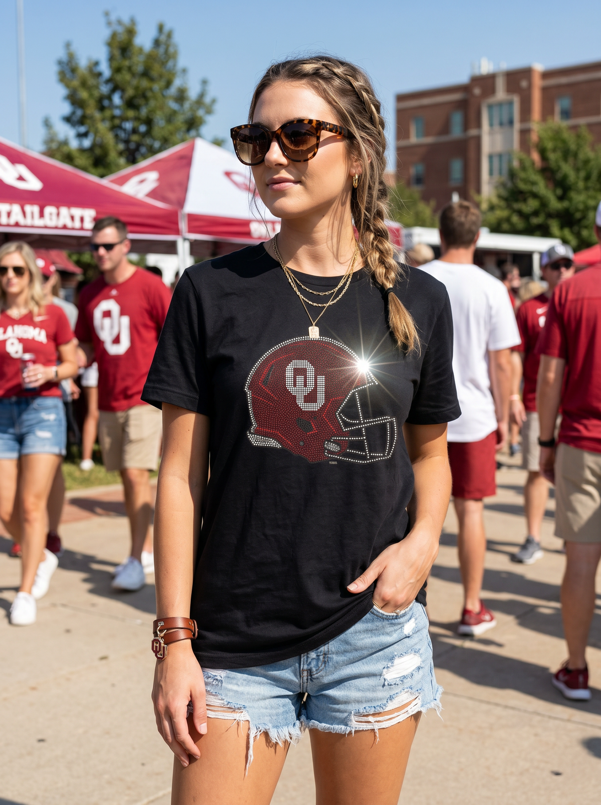University of Oklahoma Helmet Black Crewneck T-Shirt