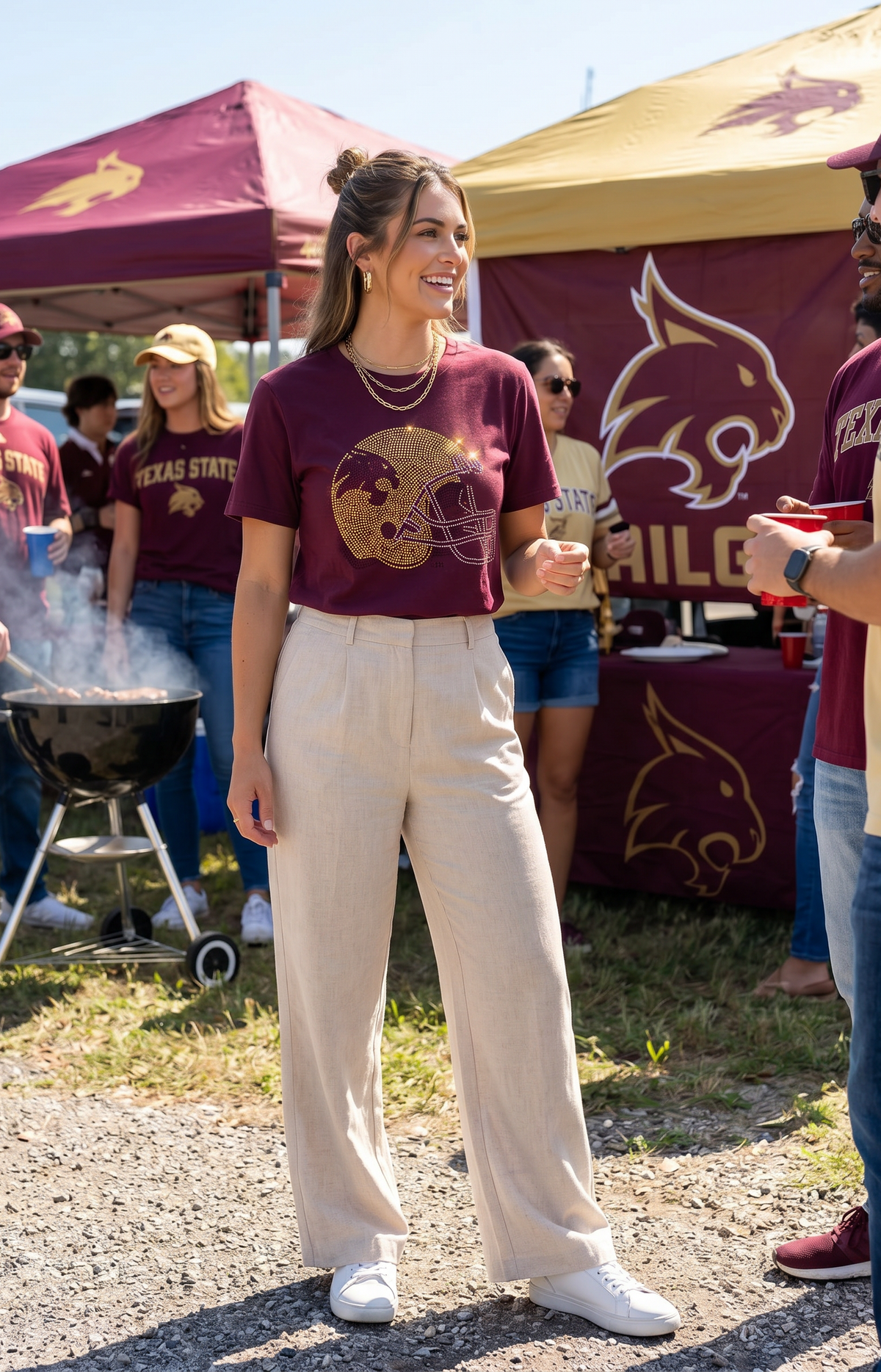 Texas State Helmet Maroon Crewneck Short Sleeve T-Shirt