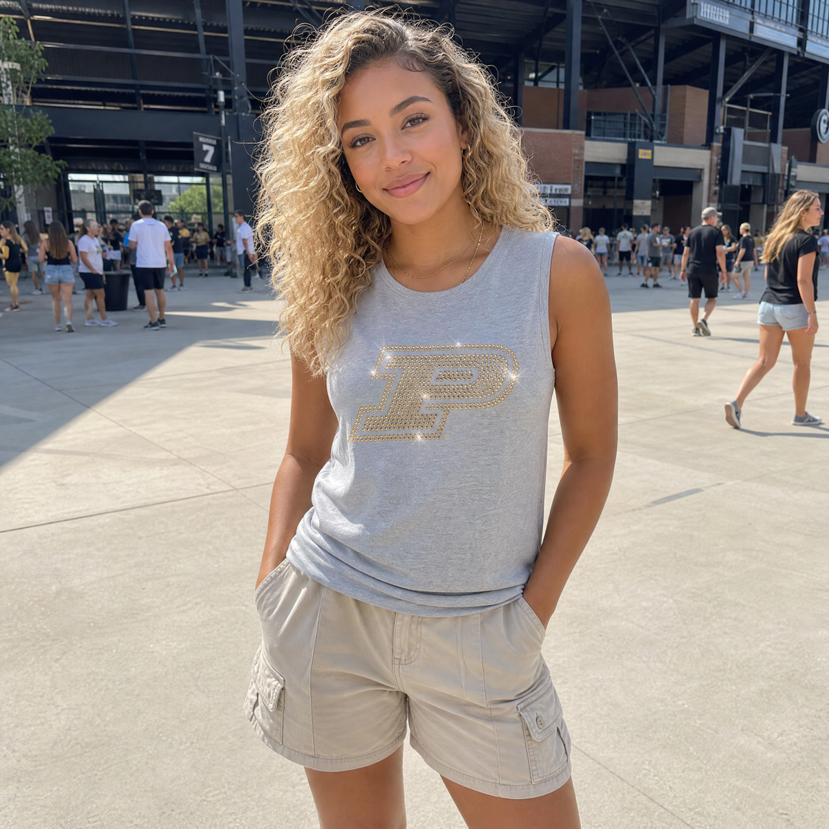 Purdue University Gold Motion P Gray Tank Top
