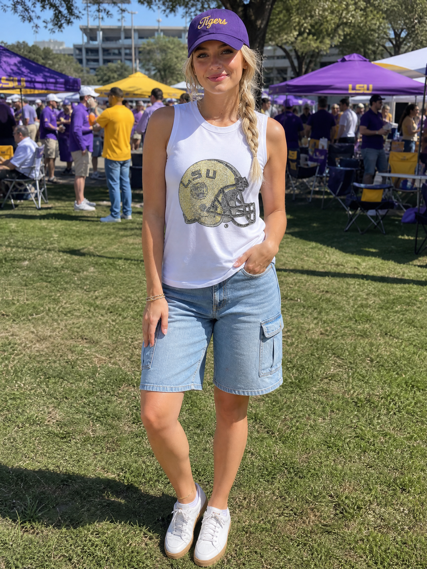 Louisiana State University Helmet White Tank Top