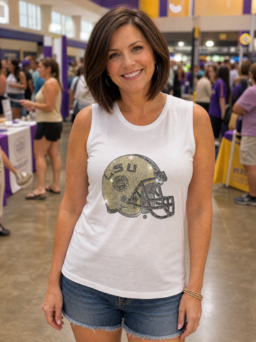 Louisiana State University Helmet White Tank Top