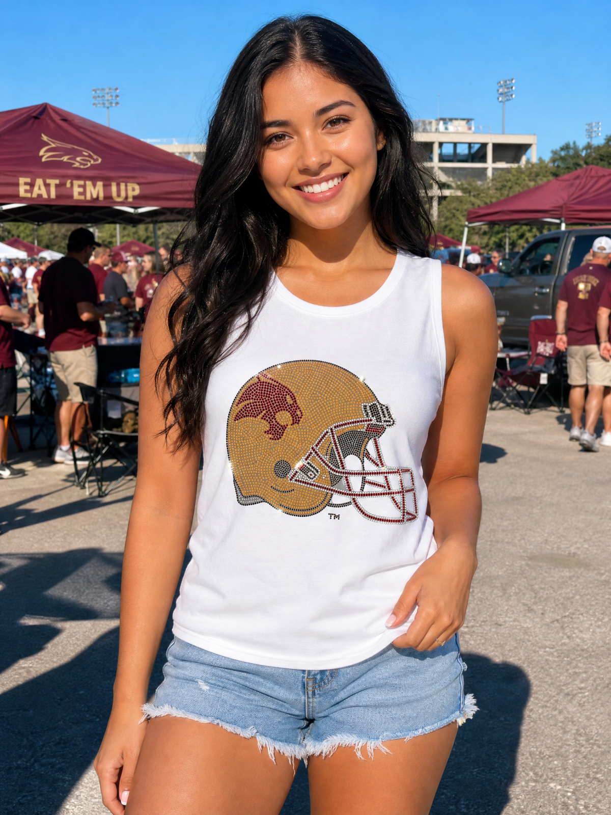 Texas State Helmet White Tank Top