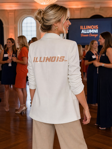 University of Illinois Text White Ruched Sleeve Blazer