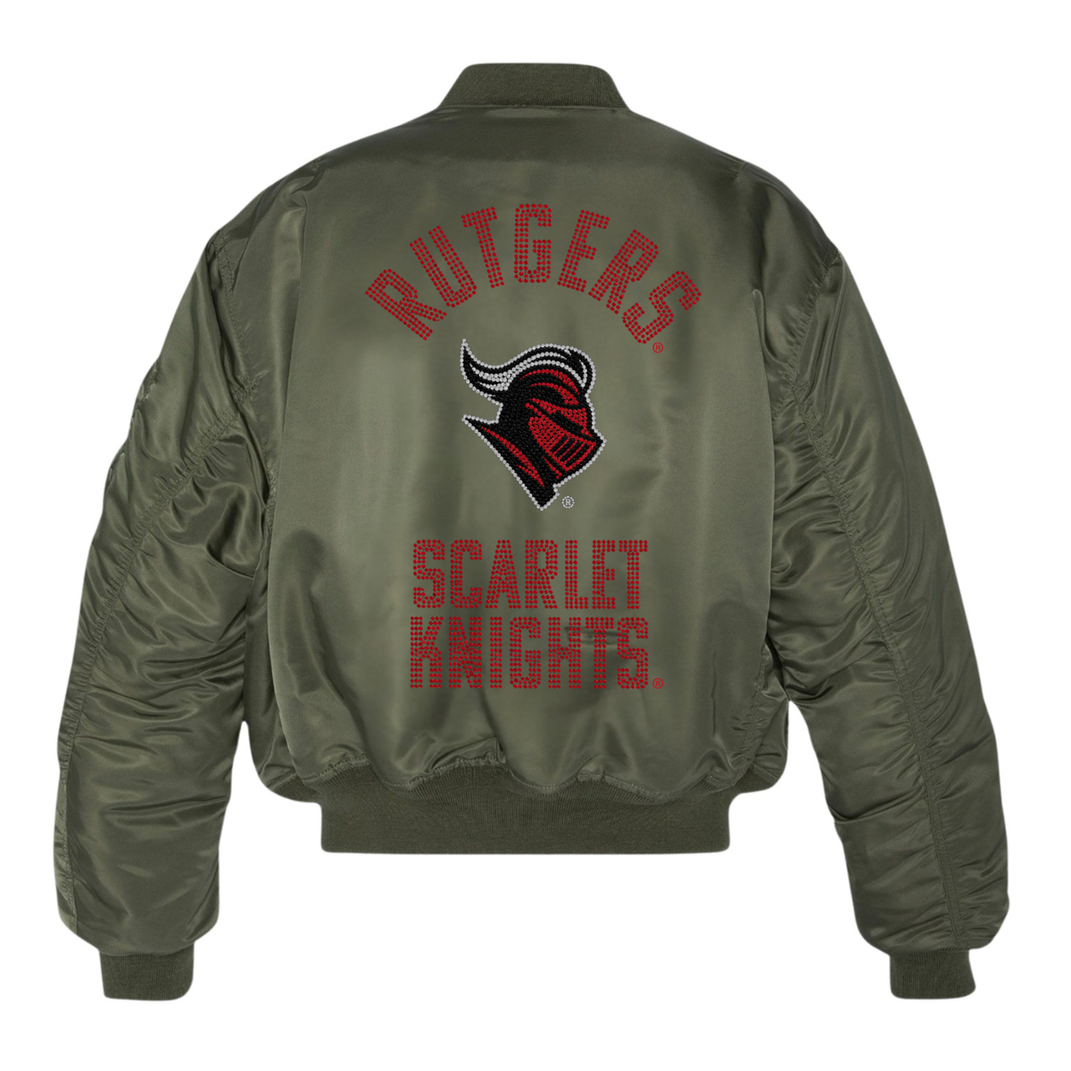Rutgers University Scarlet Knights Knight Head Army Green Bomber Jacket
