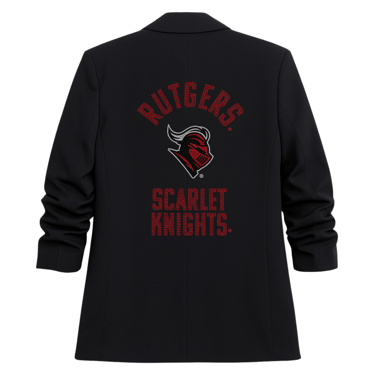 Rutgers University Scarlet Knights Knight Head Black Ruched Sleeve Blazer
