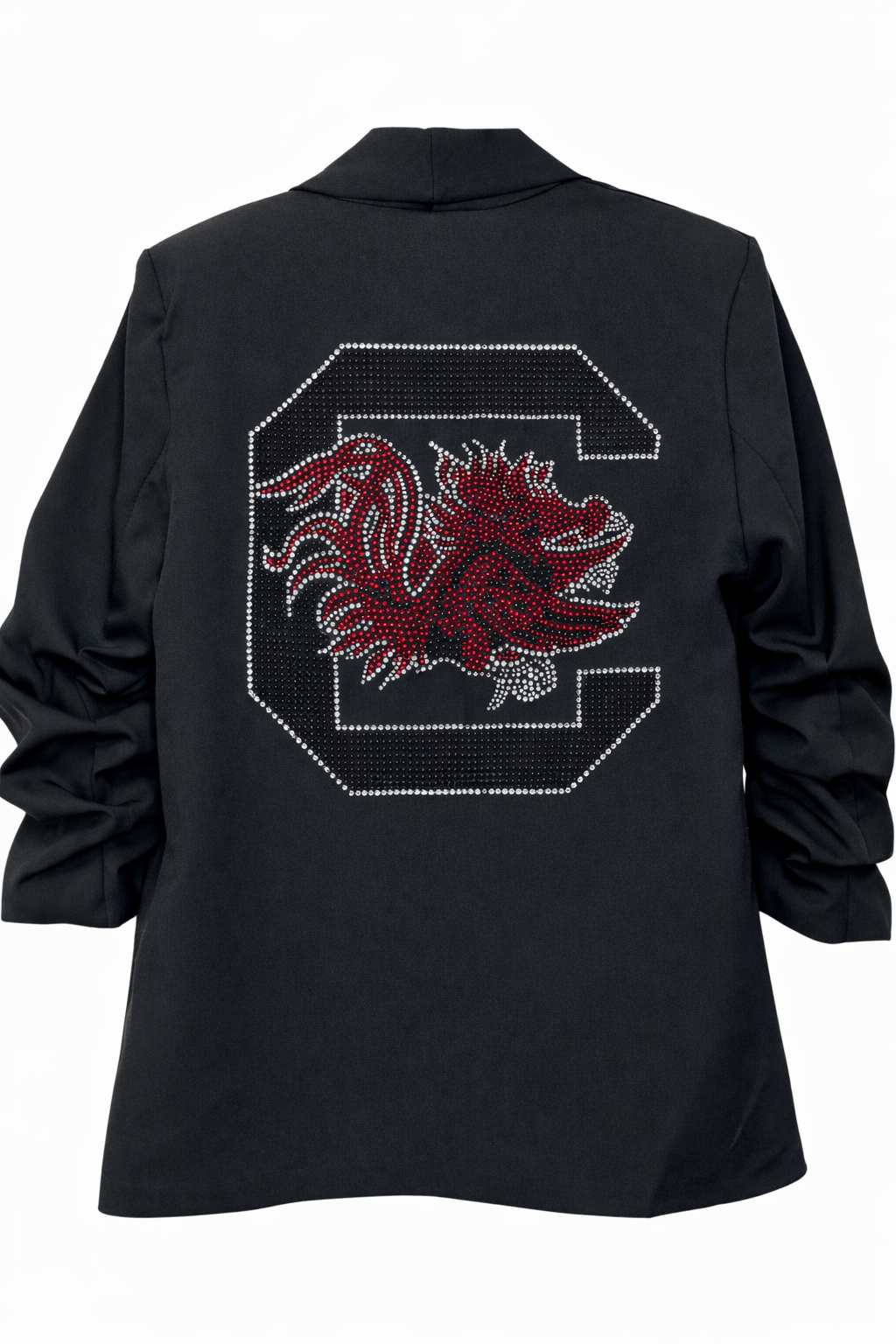 University of South Carolina Gamecock C Black Ruched Sleeve Blazer