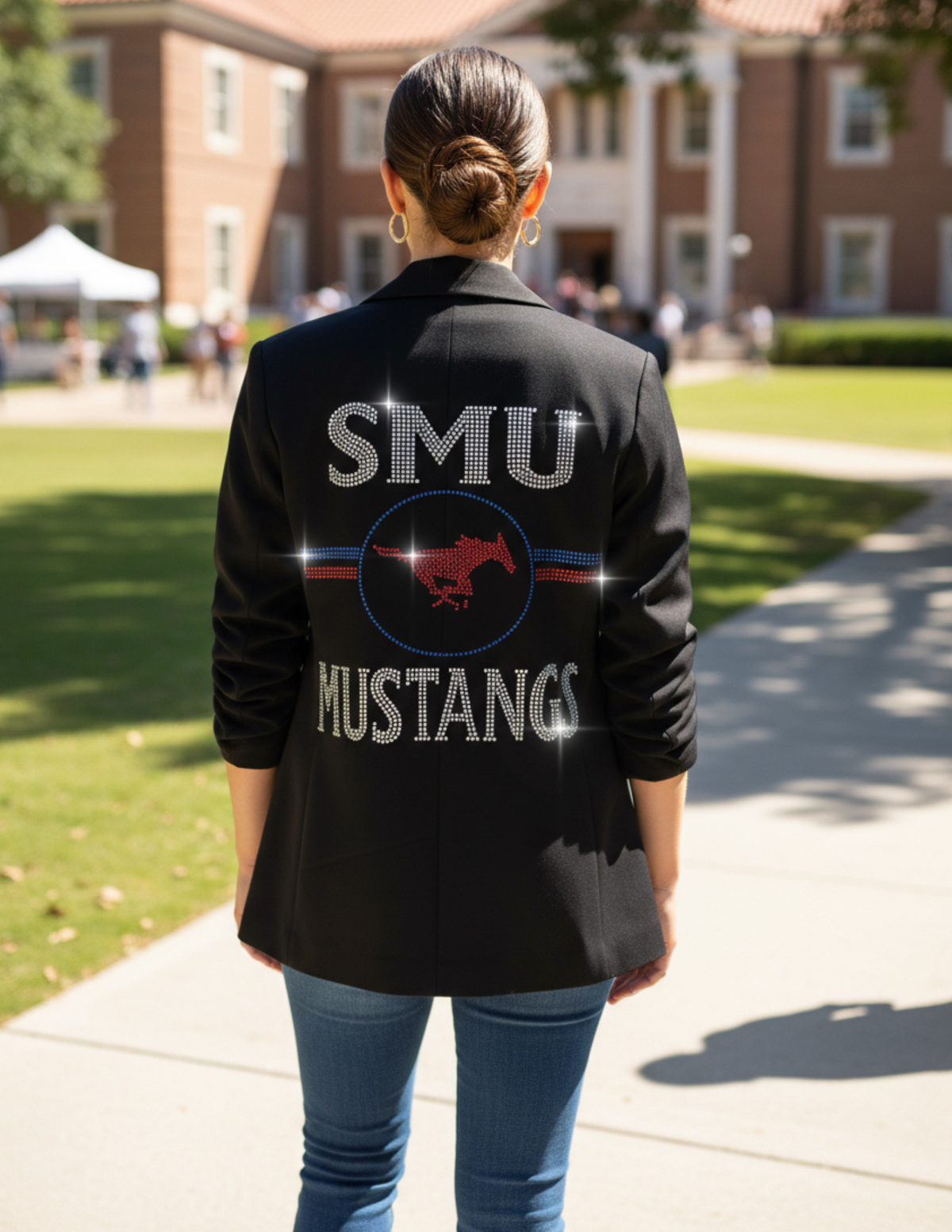 SMU Stripe Mustangs Ruched Sleeve Black Blazer