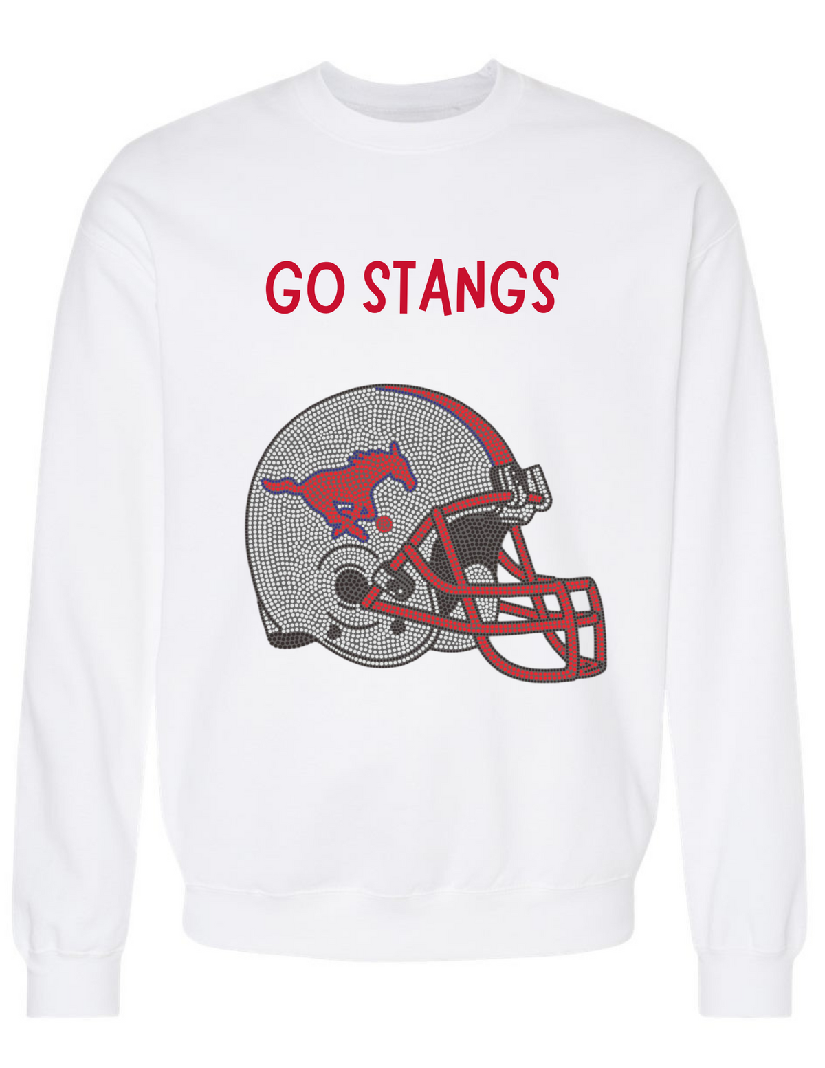 SMU Go Stangs Helmet White Crewneck Sweatshirt