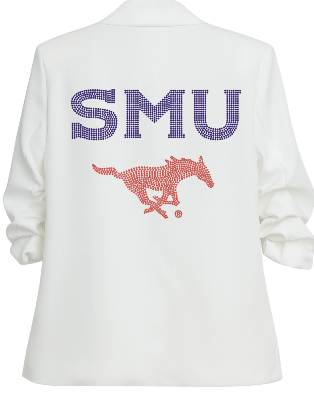 SMU Mustang White Ruched Sleeve Blazer