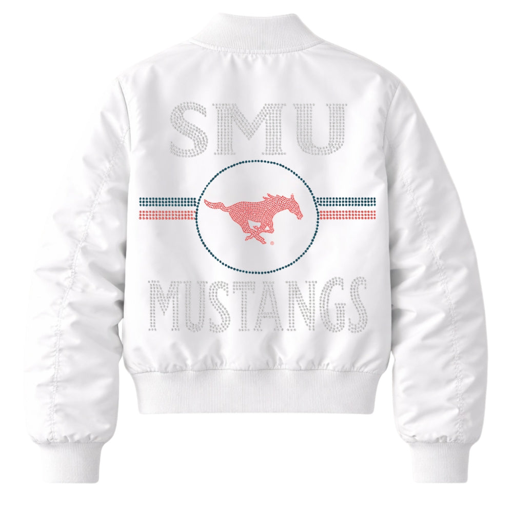 SMU Stripe Mustangs White Bomber Jacket