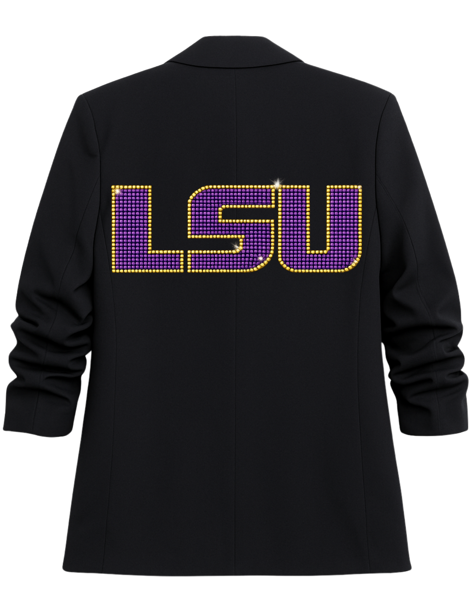 Louisiana State University Crystal Block Letters Black Ruched Sleeve Blazer