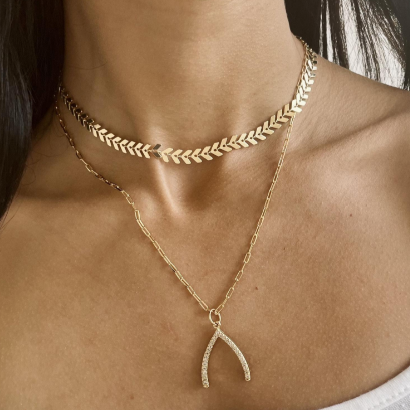 Views & Co. Leafly Wishbone Necklace Set