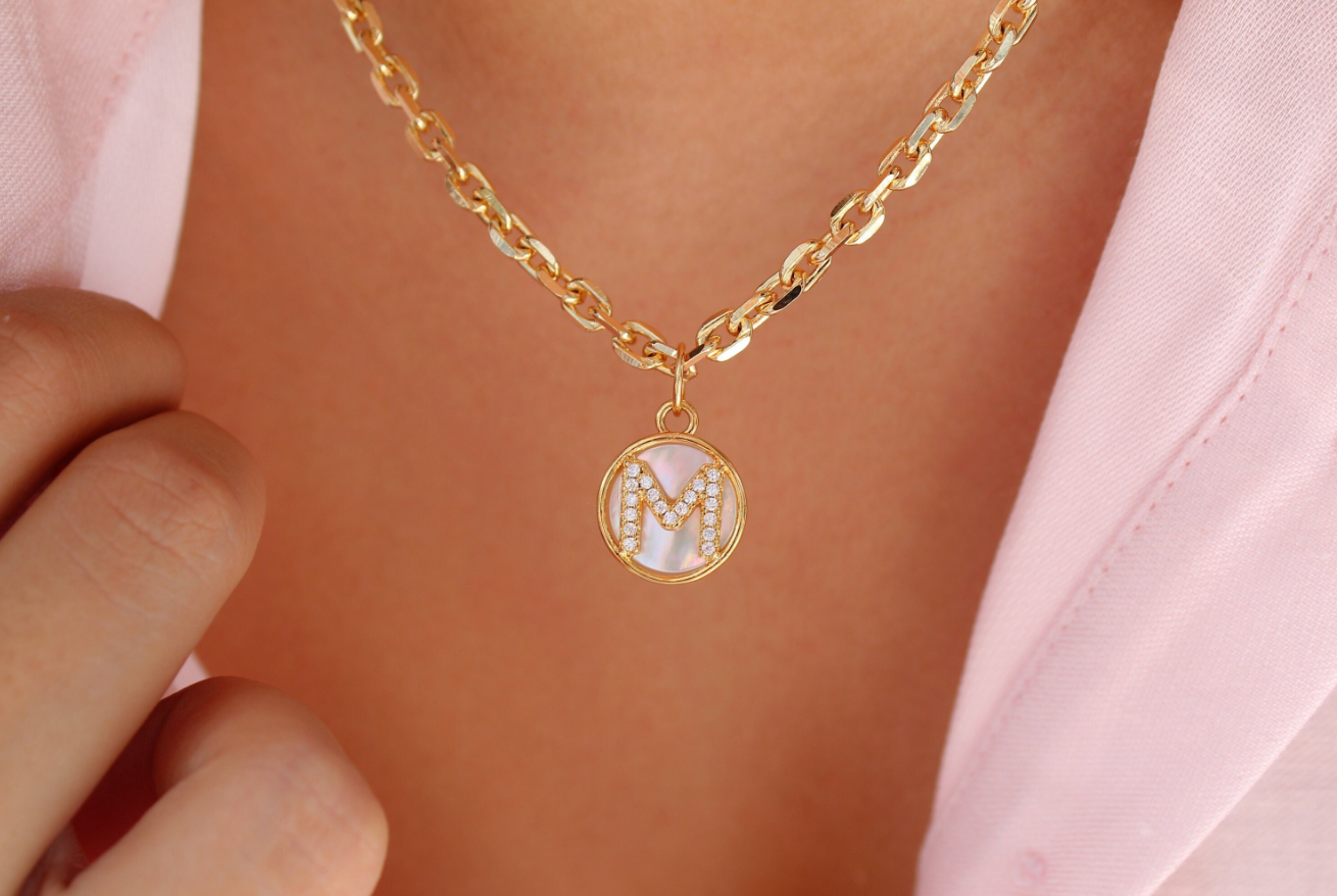 Views & Co. Gold Mother of Pearl Initial Letter Necklace