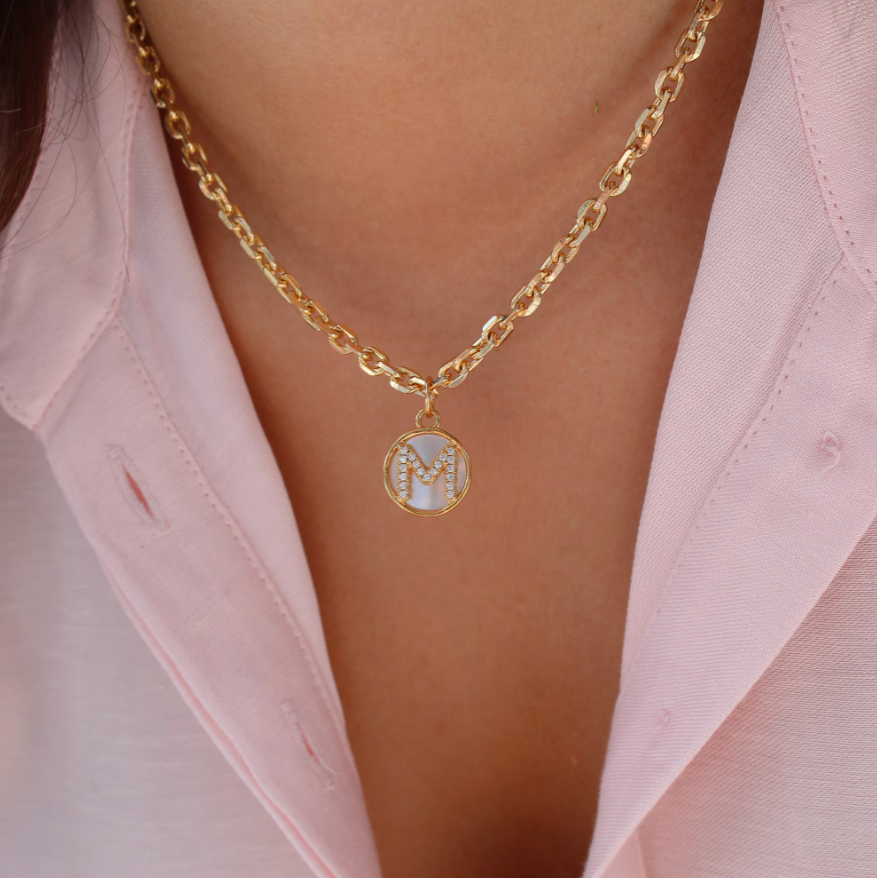 Views & Co. Gold Mother of Pearl Initial Letter Necklace