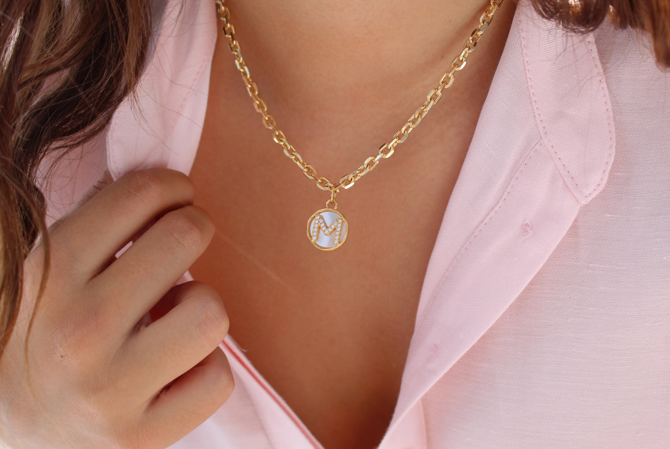 Views & Co. Gold Mother of Pearl Initial Letter Necklace