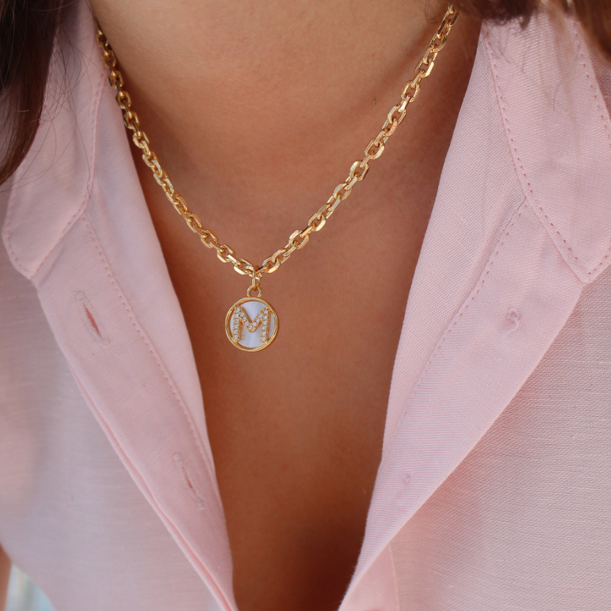 Views & Co. Gold Mother of Pearl Initial Letter Necklace