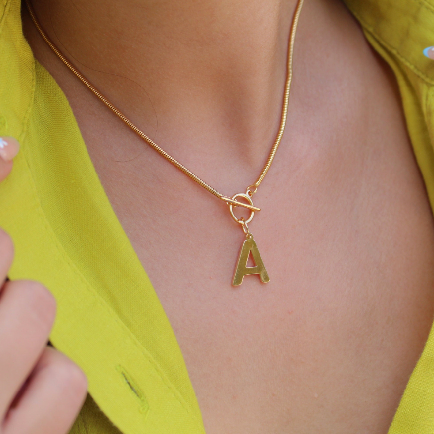 Views & Co. Initial Omega Toggle T Bar Dainty Necklace