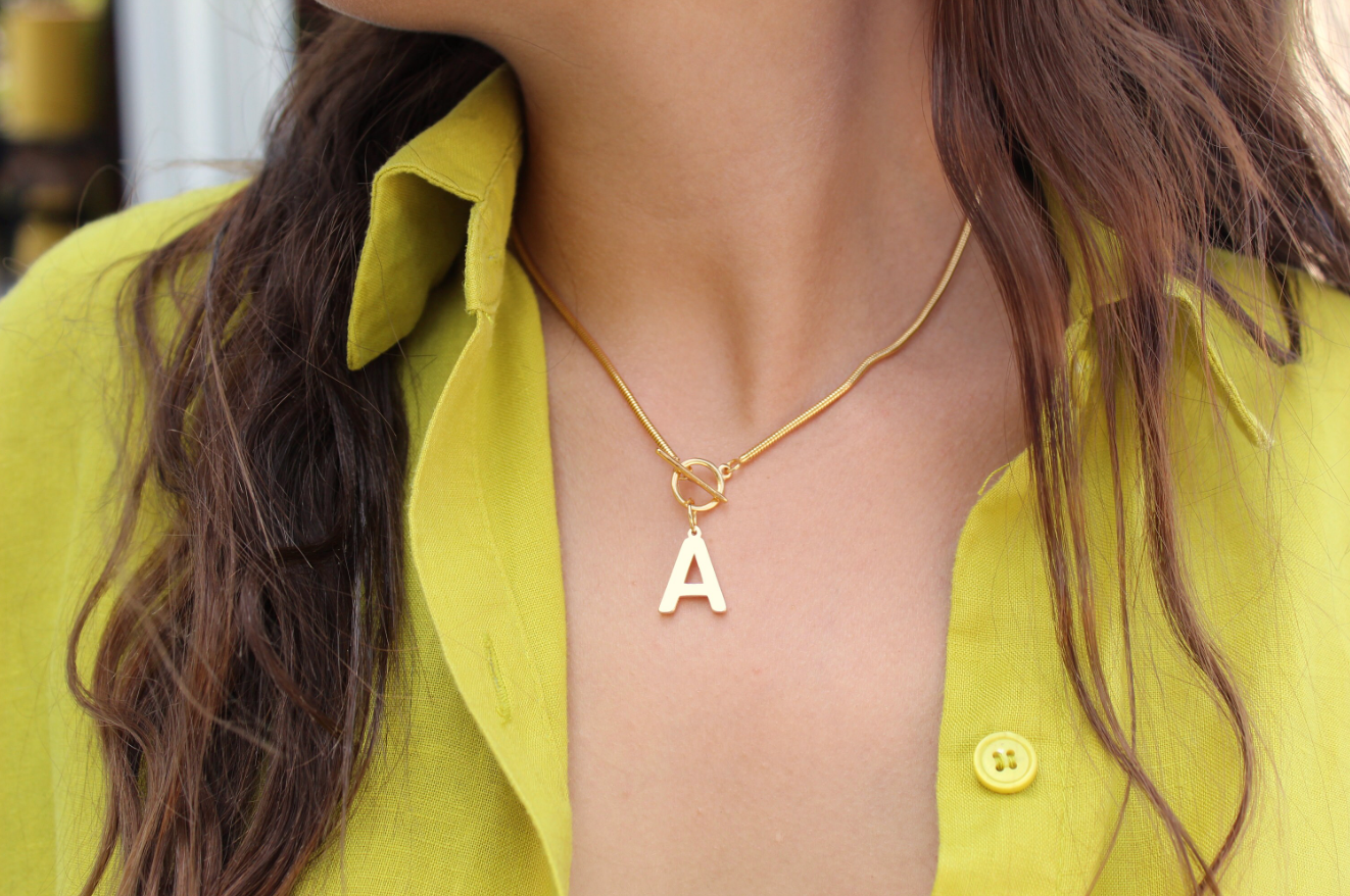 Views & Co. Initial Omega Toggle T Bar Dainty Necklace