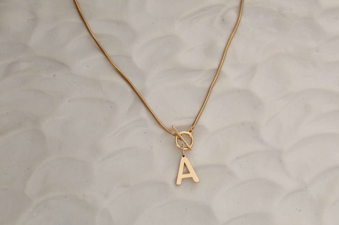 Views & Co. Initial Omega Toggle T Bar Dainty Necklace