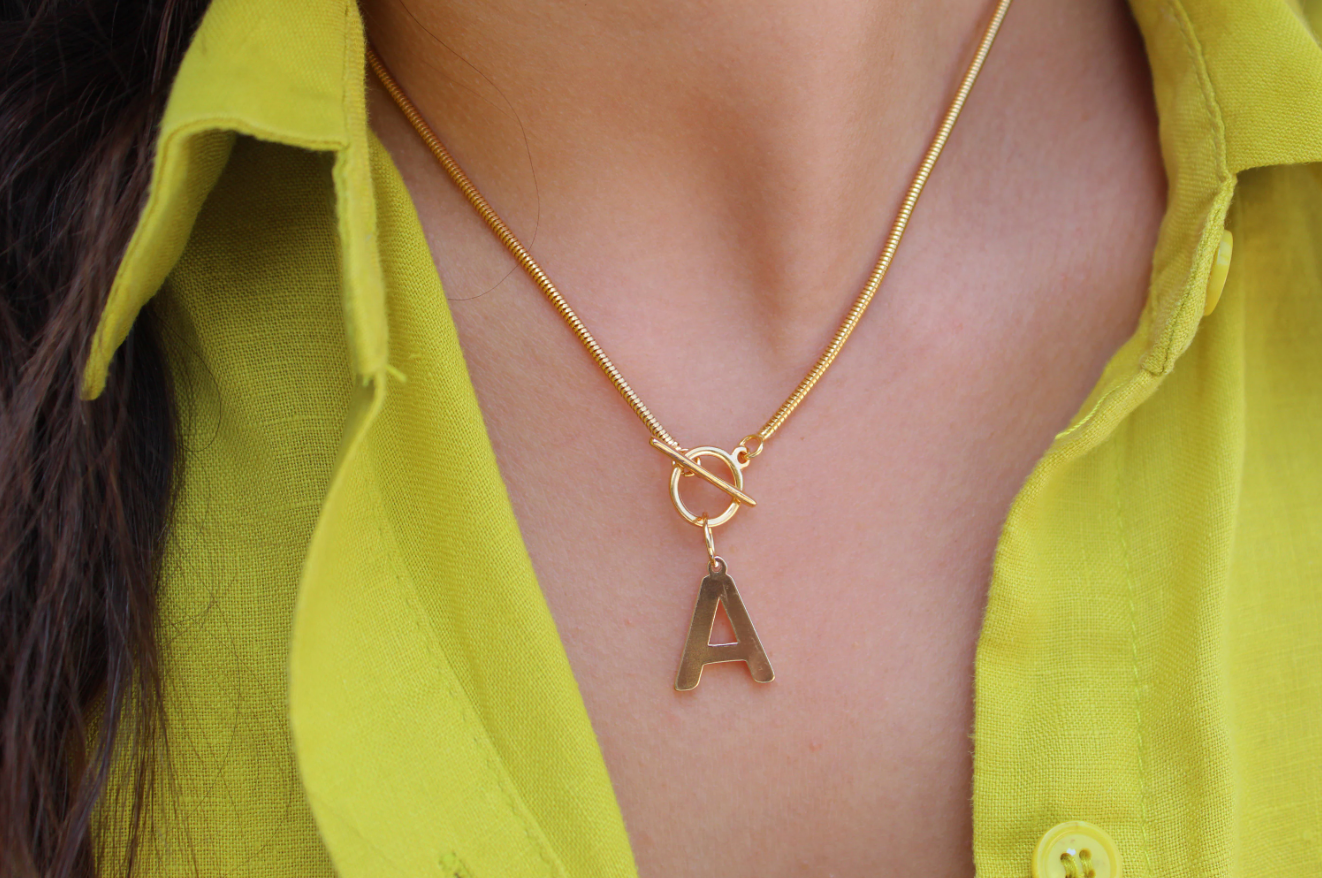 Views & Co. Initial Omega Toggle T Bar Dainty Necklace