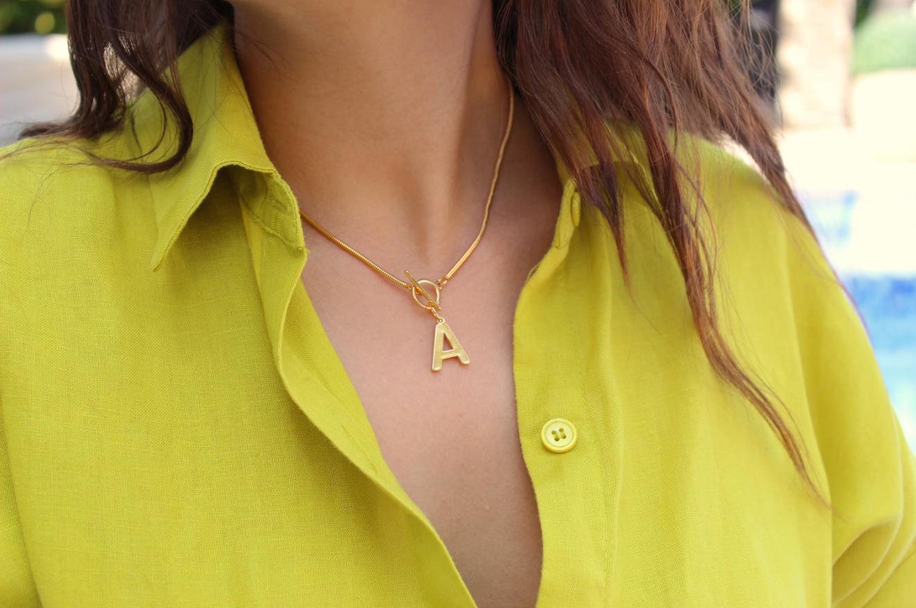 Views & Co. Initial Omega Toggle T Bar Dainty Necklace