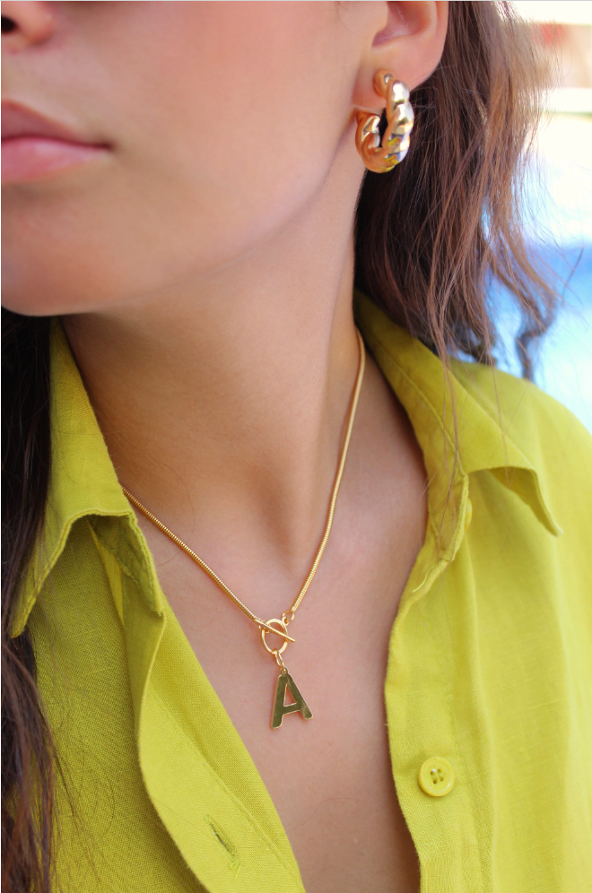 Views & Co. Initial Omega Toggle T Bar Dainty Necklace